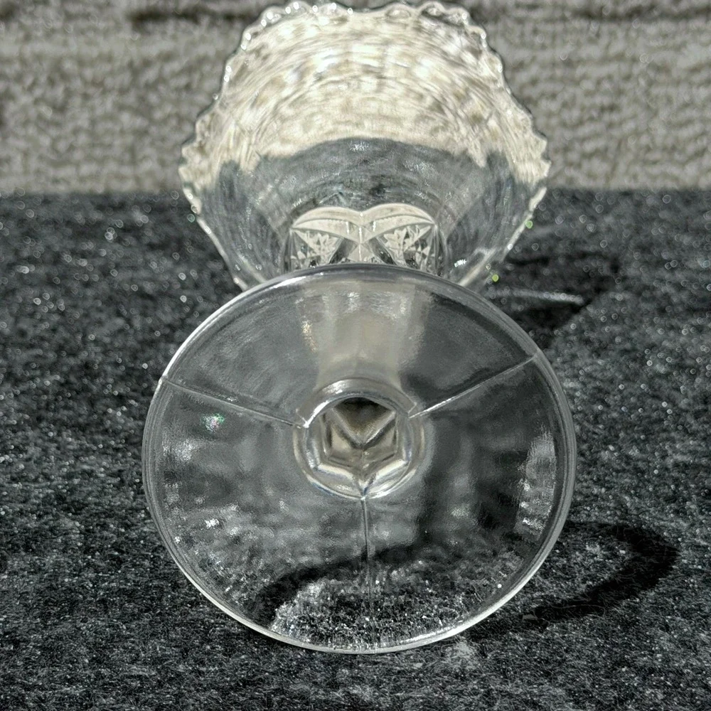 Vintage Clear Pressed Glass Bud Vase Scalloped Rim Star Diamond Pattern 6 Inch